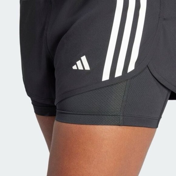 Adidas Own The Run 2-in-1 Shorts Women’s Size Large Lined Black With Reflectors - Picture 2 of 12
